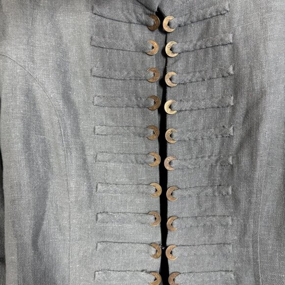 Soft Surroundings Green Ramie Long Tunic Coat Boho Chic Military Jacket Size M - Picture 3 of 16